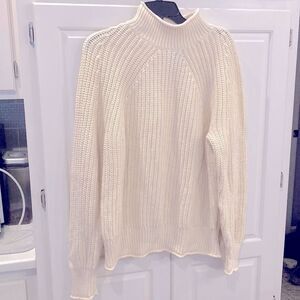J. Crew 100% cotton ivory chunky knit rolled mock neck fisherman sweater medium